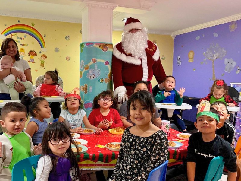 Holiday party with children and a special visitor